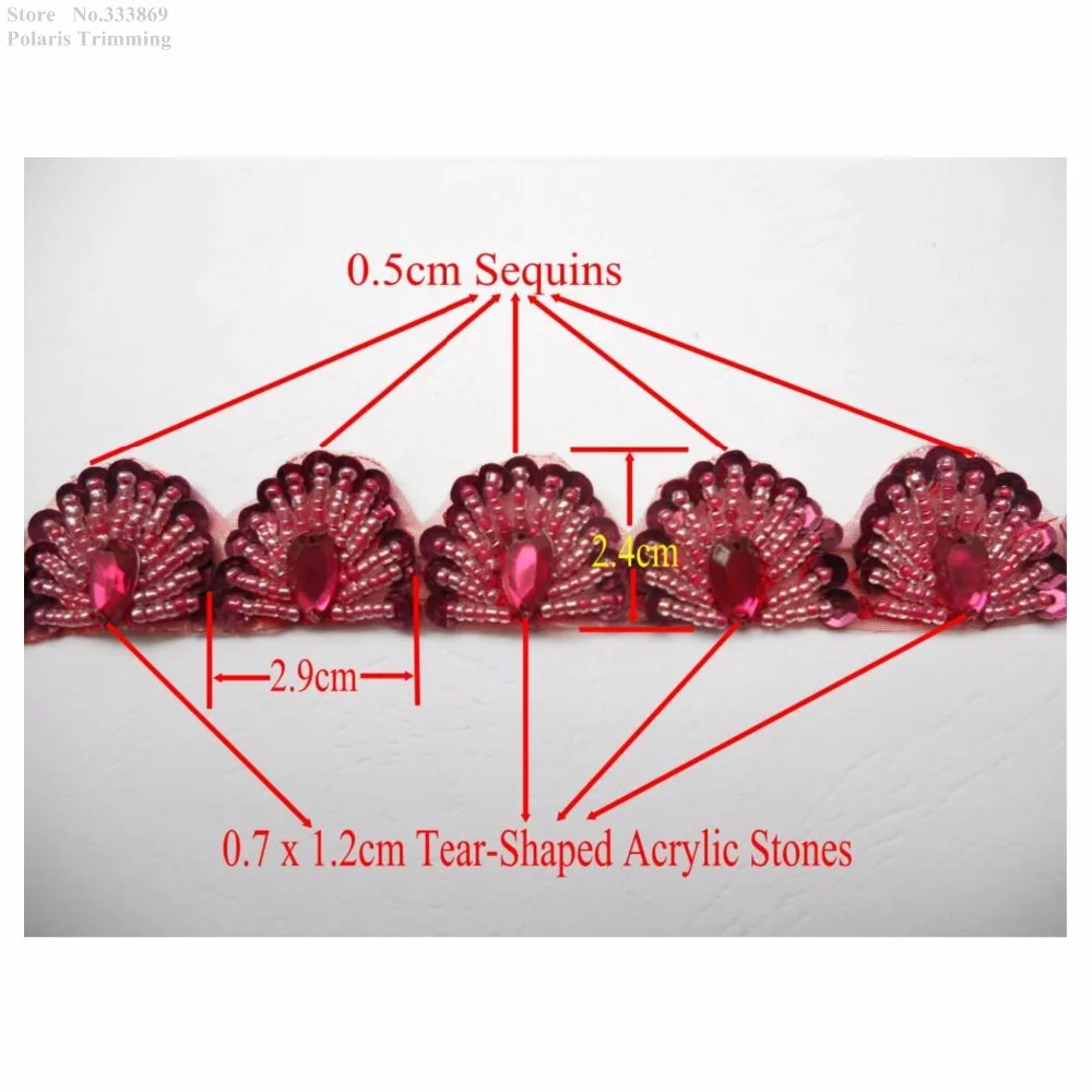 Бесплатная доставка 1 ярд ручная работа бордовые расшитые бисером украшенные