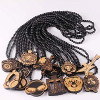 fashion lion king pendant necklace carved wood beads long necklace animal king vintage hiphop for men women jewelry