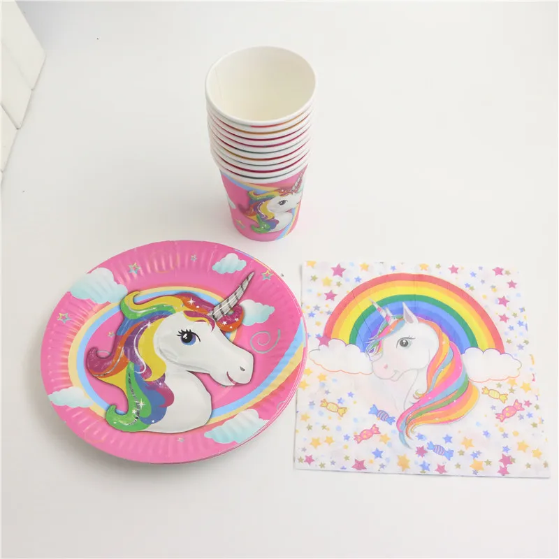 60 шт Единорог вечерние одноразовые Unicornio Одноразовая бумажная