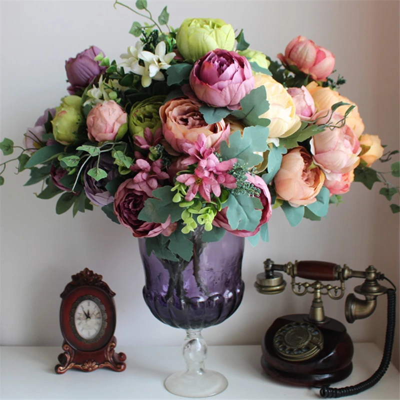 5 12 голов/Букет пионов букет дворца розы шелковые цветы из роз для свадьбы