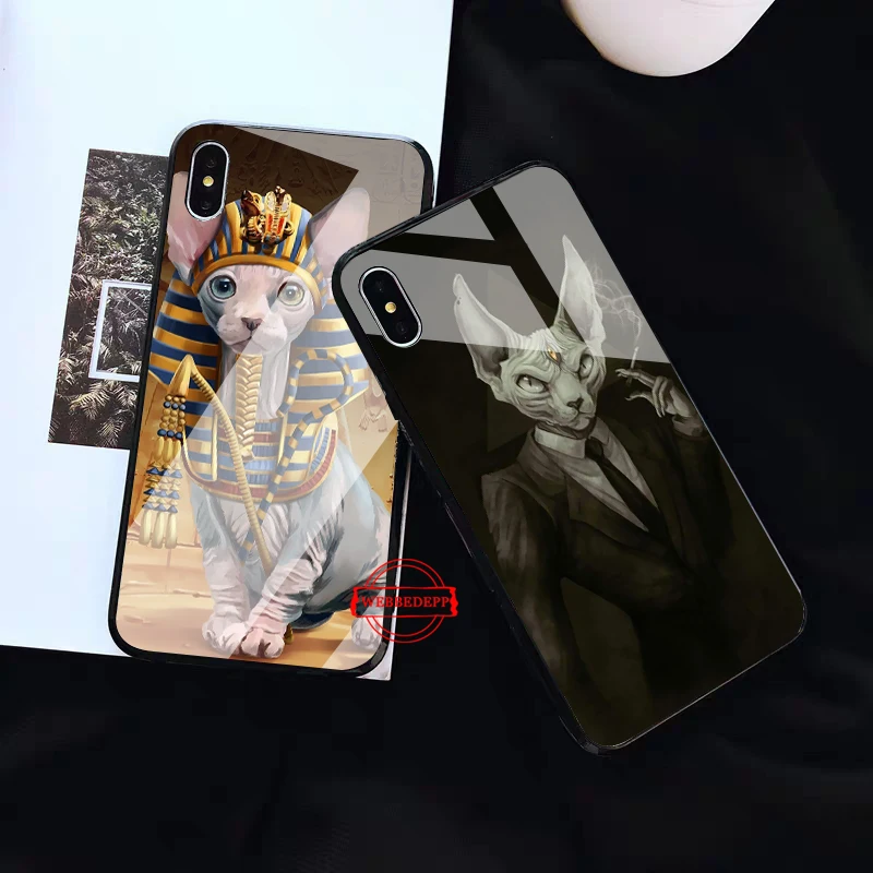 Татуировка сфинкс Cat стекло чехол для телефона Apple iPhone 11 Pro X XS Max 6 6S 7 8 плюс 5 5S