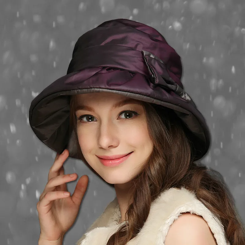 Шляпа рыбака зимняя утепленная женская Элегантная Модная Панама с бантом теплая