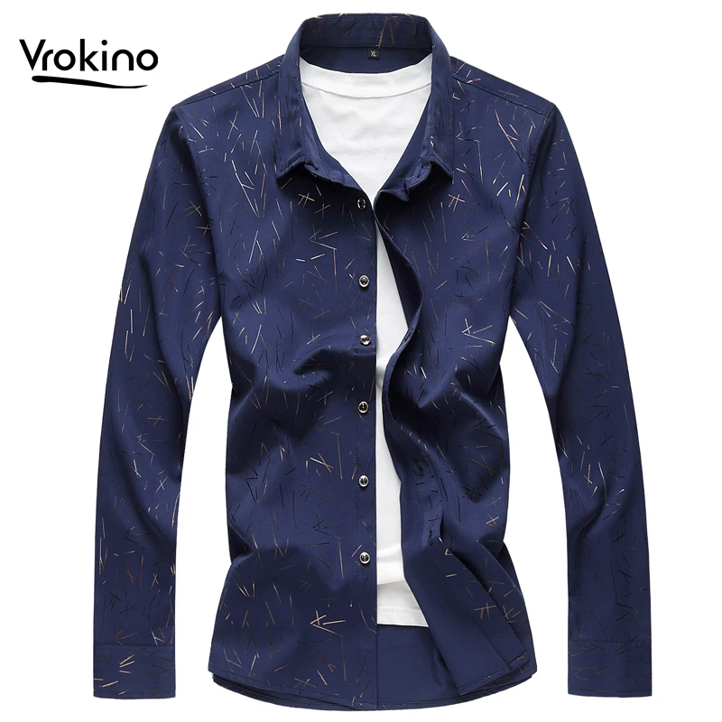 Мужская рубашка с цветочным принтом VROKINO удобная приталенная прямого кроя