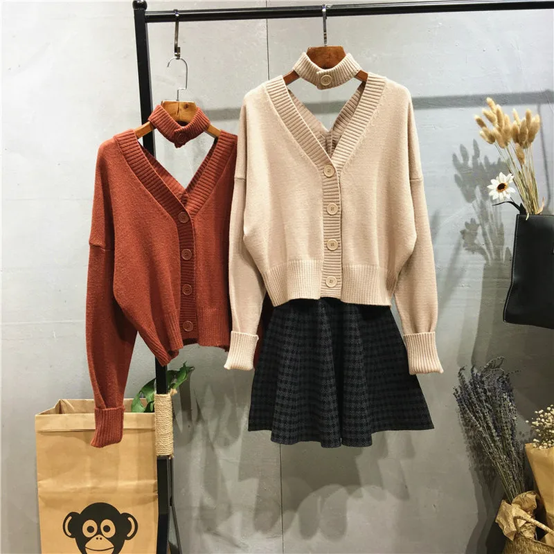 BEFORW Двусторонняя V шея Однобортный свитер женский Повседневная куртка женская