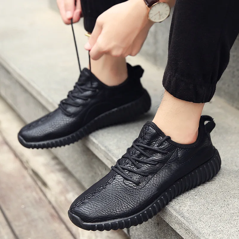 Кроссовки мужские кожаные на шнуровке Вулканизированная подошва теннисные