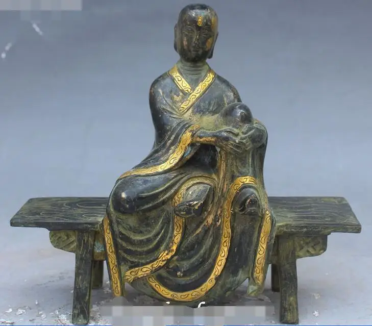 Старинная китайская бронза позолота Тан Шень Сан Чжан кситигарбха статуя Будды