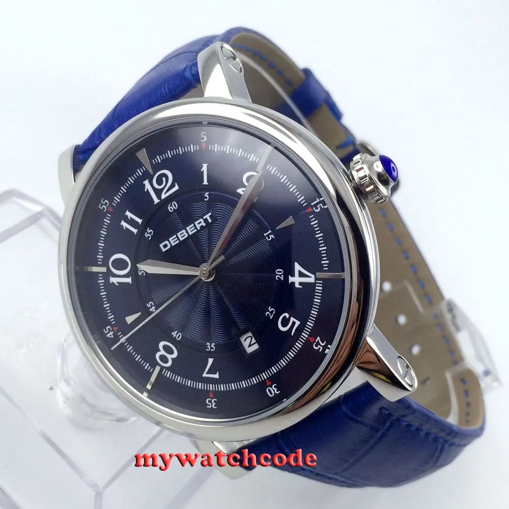 Мужские автоматические наручные часы debert темно-синий циферблат кожаный ремешок
