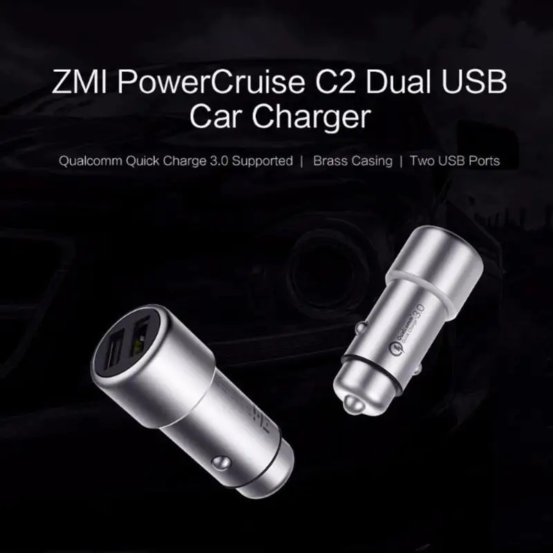Оригинальное автомобильное зарядное устройство Xiaomi ZMI, 5 В/2,4 А, 9 В/2 А, 12 В/1,5 А, 18 Вт, двойной USB QC3.0, быстрая зарядка для iPhone, samsung, iPad, huawei, Xiaomi, htc