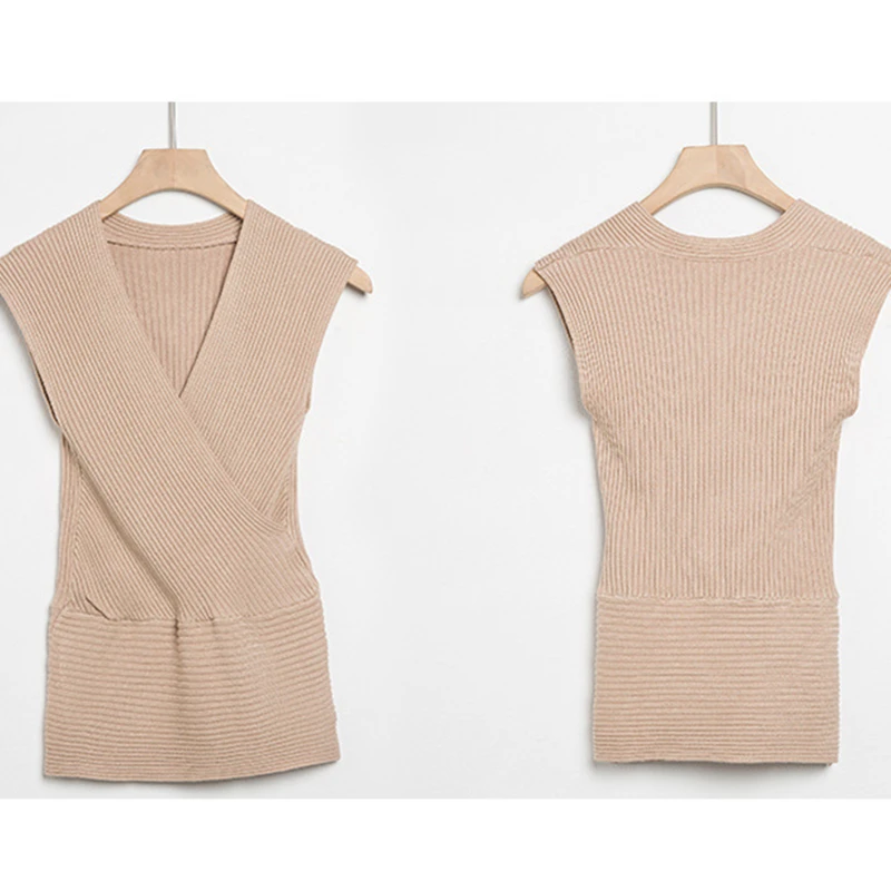 2017 women's spring summer Ice silk sleeveless sweaters vest female pullovers tops cross tee | Женская одежда