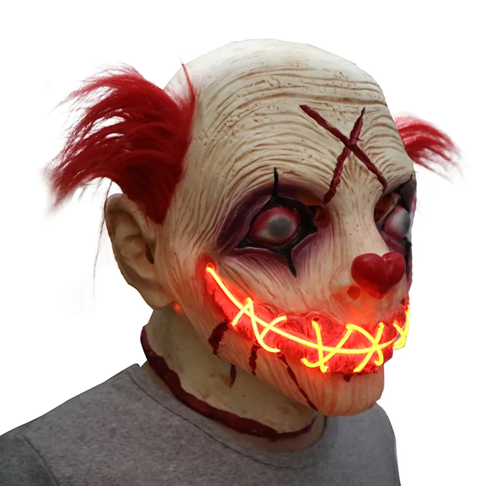 MostaShow Ужасы клоун светодиодный Маска Light Up Joker маске Хэллоуин пугающая маска