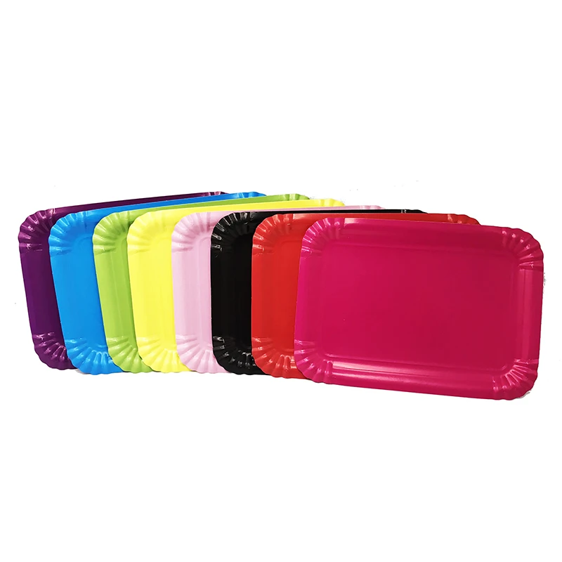 10 шт./упак. прямоугольник бумажные тарелки для дней рождения сплошной цвет