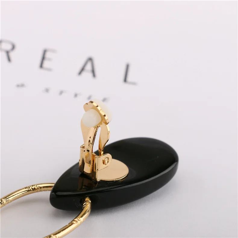 Корейские полимерные геометрические черные серьги-клипсы без пирсинга для