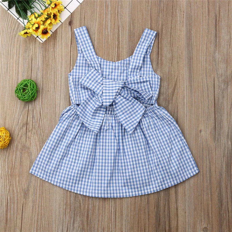 Pudcoco Summer Toddler Kids Baby Girl Sleeveless Bow-Knot Plaid Party Dress Bowknot Cute Clothes | Детская одежда и обувь