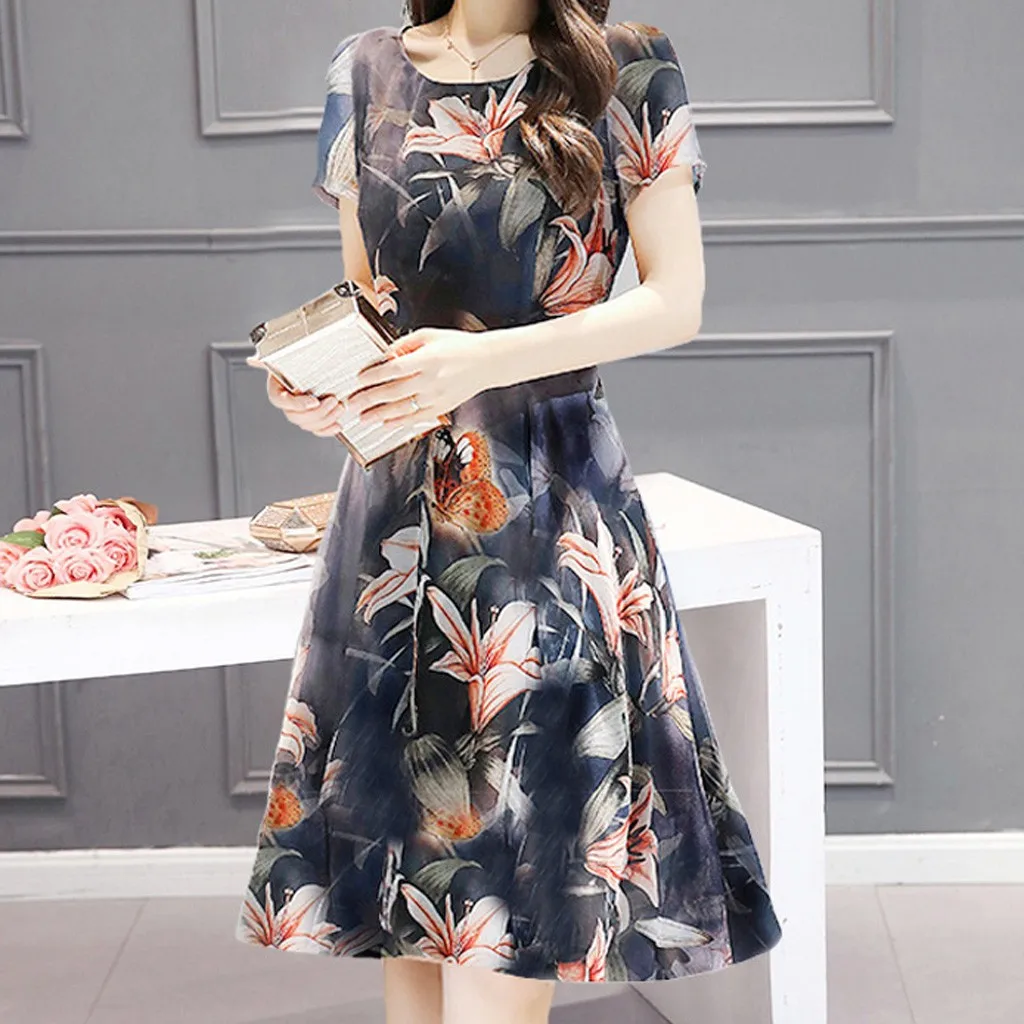 2019 платье в стиле бохо модное женское с принтом короткий рукав свободное