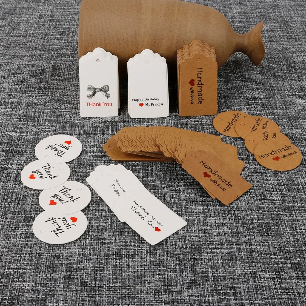 100pcs multi cute brown /white paper gift label tag handmade jewelry charms round wedding favors /cookies decorative - купить по
