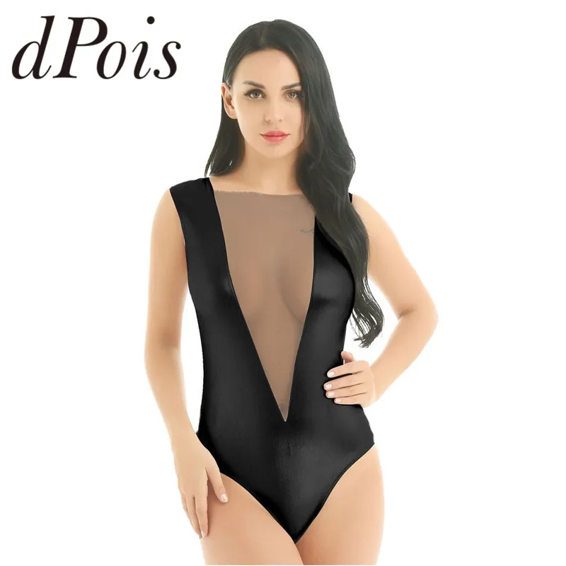 Женское экзотическое цельное блестящее белье цвета металл без рукавов Сетка