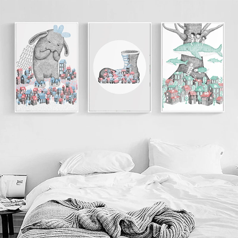 Скандинавский сказочный кролик мультфильм абстрактная фантазия кавайный плакат