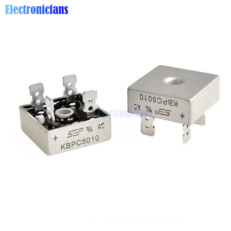 1Pcs 50A 1000V Metal Case Single Phases Diode Bridge Rectifier KBPC5010 AL | Электронные компоненты и