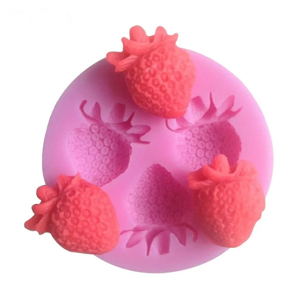 

New Three Holes Strawberry Fruit Silicone Mold Fondant Molds Sugar Craft Tools Chocolate Mould For Cakes