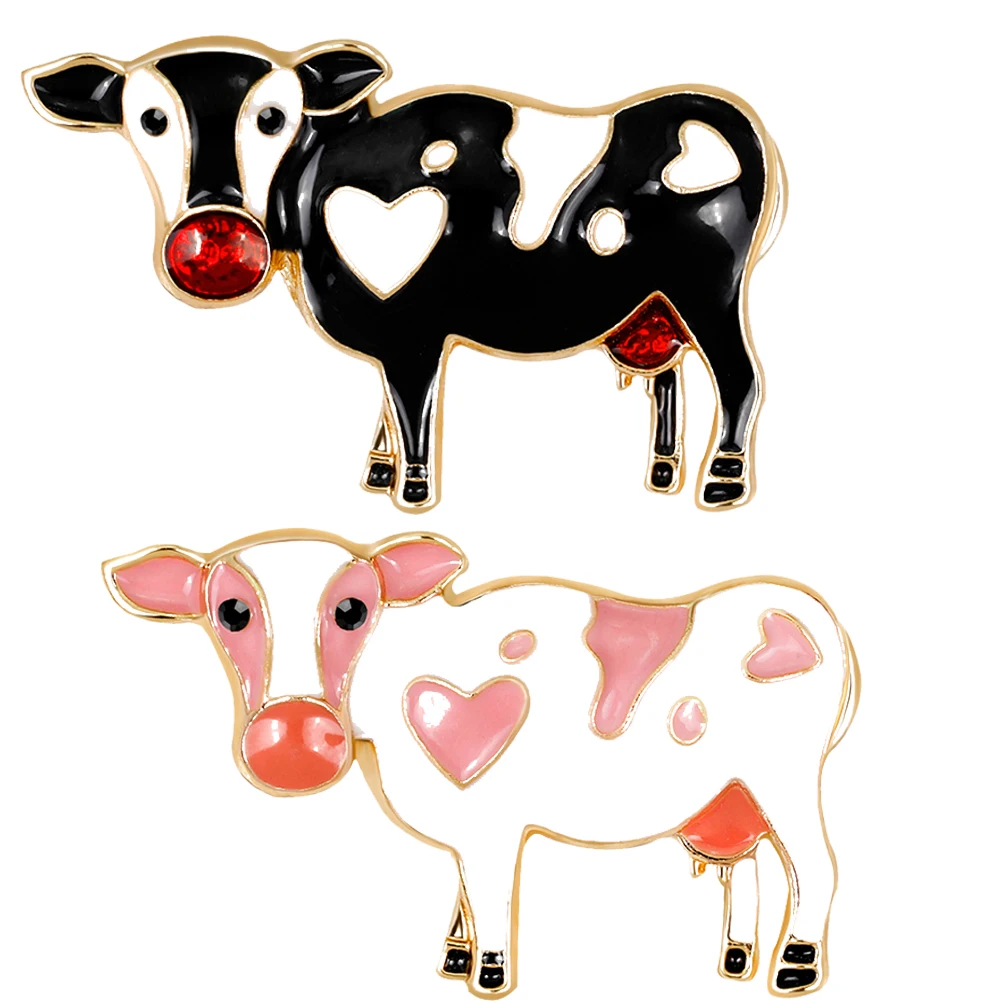 Мода сплава черный/белой эмалью в виде коровы Броши для женщин/мужчин животное