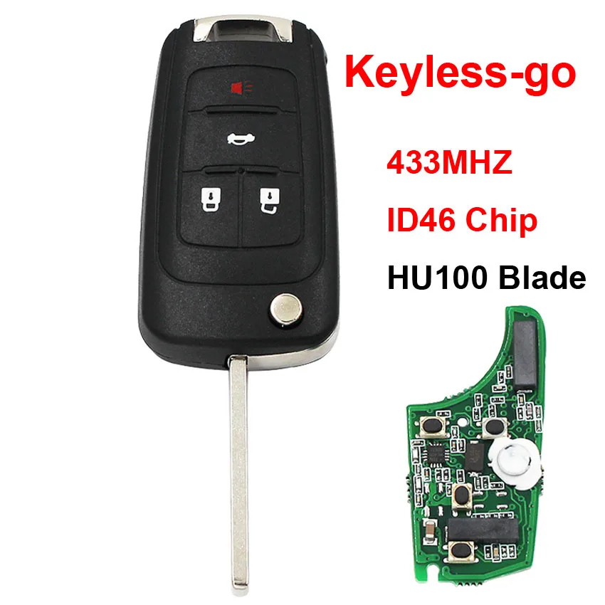 Кнопка 2/3/4 новый складной ключ без ключа для Chevrolet 433 МГц ID46 Chip HU100 Uncut Balde (после