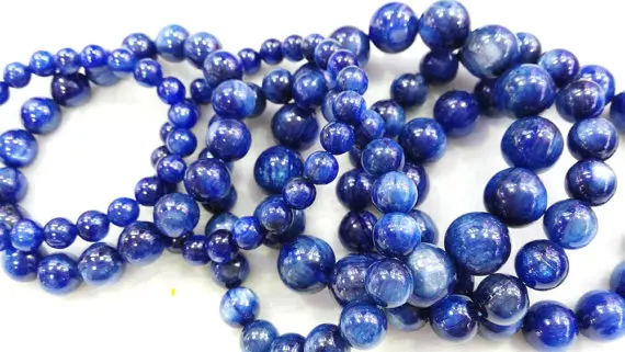 

Genuine Kyanite bracelet 6-12mm 8inch Natural Kyanite Gemstone Round Dark blue flashy Evil eyes Beads kyanite bracelet