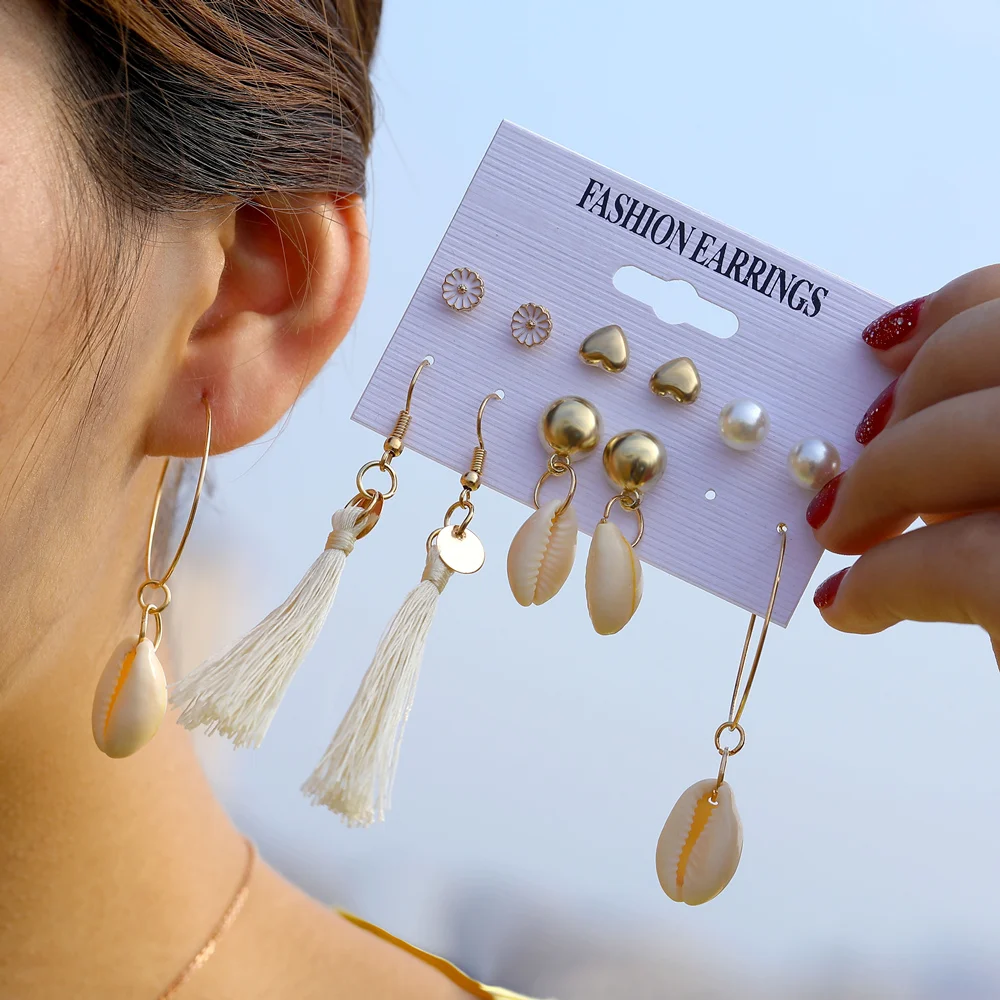 Новые жемчужные серьги в виде сердца длинные с кисточками набор для женщин