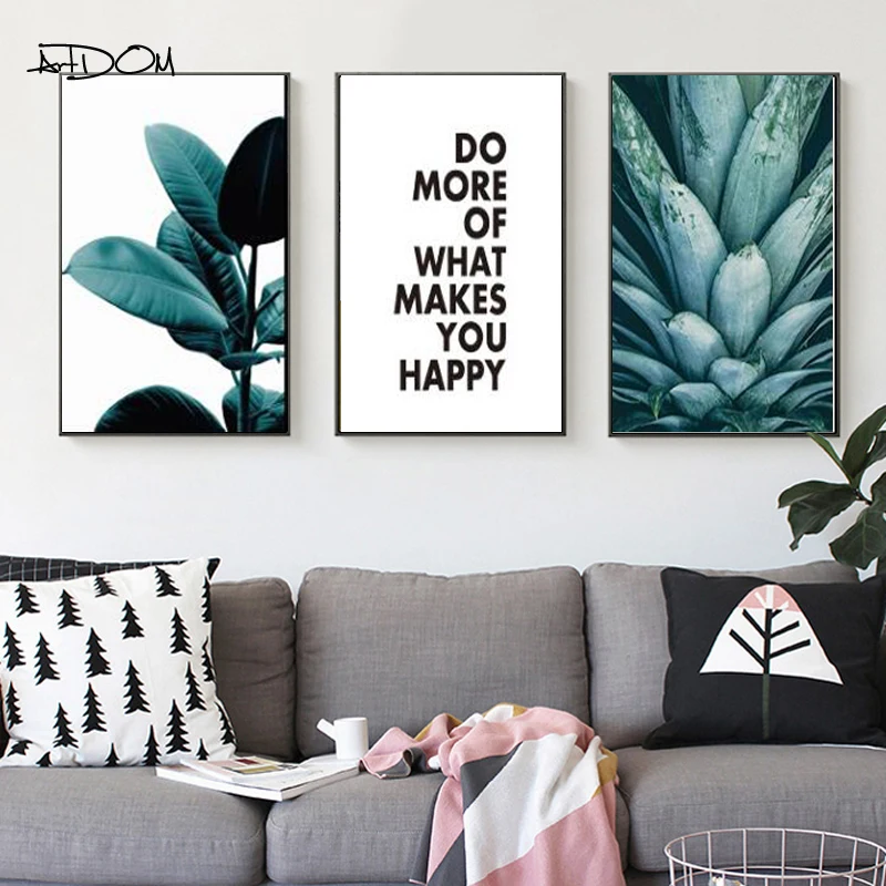 Artdom без рамки современный зеленый тропический растительный лист холст