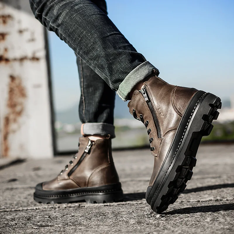 

2019 Natural Cow Leather Men Boots 38~47 Handmade Retro Men Shoes thn78