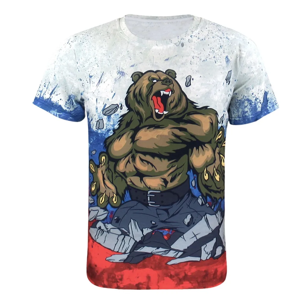 Мужчины Животных Медведь 3D Футболки Повседневная Коротким Рукавом Летом|3d
