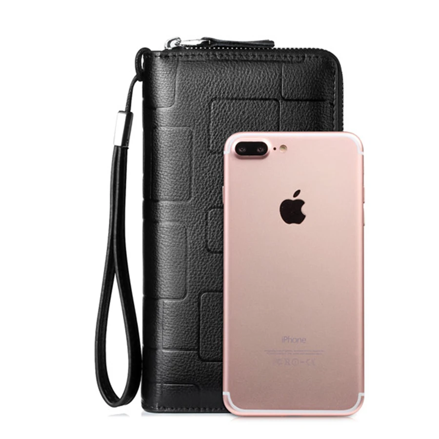 

Luxury Cowhide Men Clutch Bag Genuine Leather Long wallet Business Men Clutches double Zipper Purses Male Function Wallets