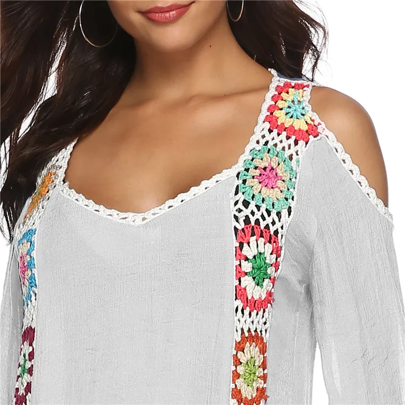 Plus Size Kaftan Beach Tunic Women Summer Beachwear Swimsuit Cover Up Ladies Bohemian Dress Robe de plage sarongs pareo A64