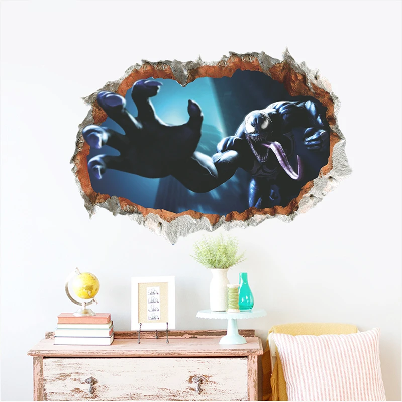 3d эффект фильм Веном супер герой через стены наклейки для спальни домашний декор