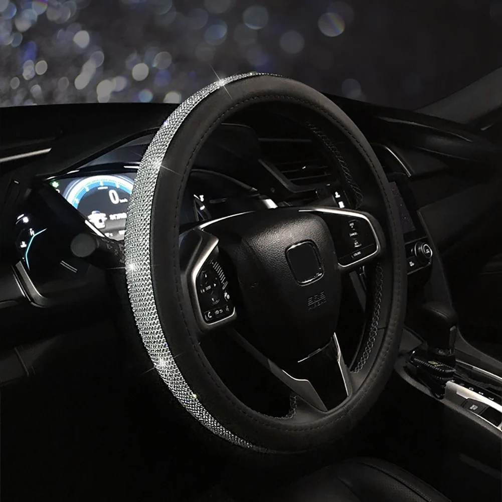 

Car Steering Wheel Cover 38CM Crystal Rhinestone Car Leather Steering Wheel Cover Diamond Cover Interior Accessories Car-styling