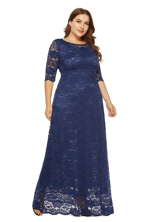 Vestido de madrinha юбка Русалка больших размеров черные темно-синие кружевные платья для матери невесты Платья с коротким рукавом для матери на свадьбу - Цвет: NAVY