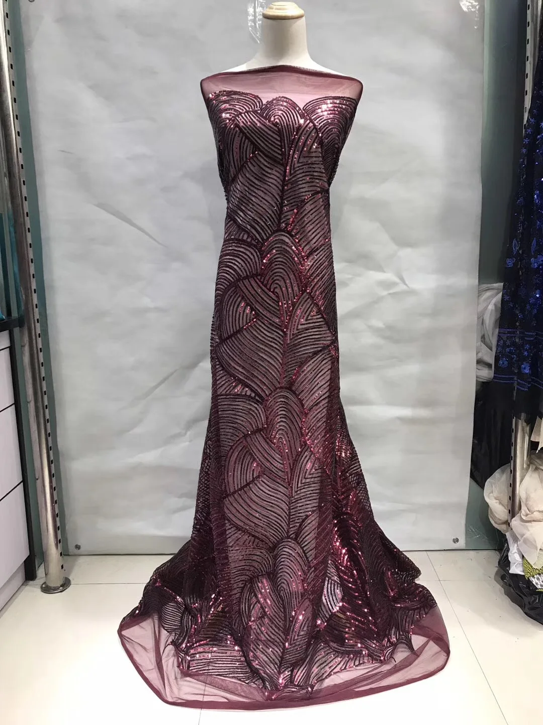 Африканская кружевная ткань 2019 Высококачественная с белыми пайетками