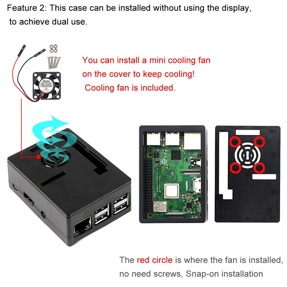 Чехол для Raspberry Pi 3 с теплоотводящим вентилятором комплект 3B + 2B совместим 5