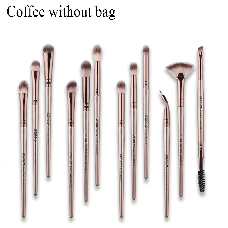 Coffee without bag Zoreya 12 шт. Мягкие кисти для макияжа синтетические волосы для растушевки тени для глаз Crease подводка для глаз маленькая Веерная Кисть наборы кистей для макияжа - Handle Color: Coffee without bag