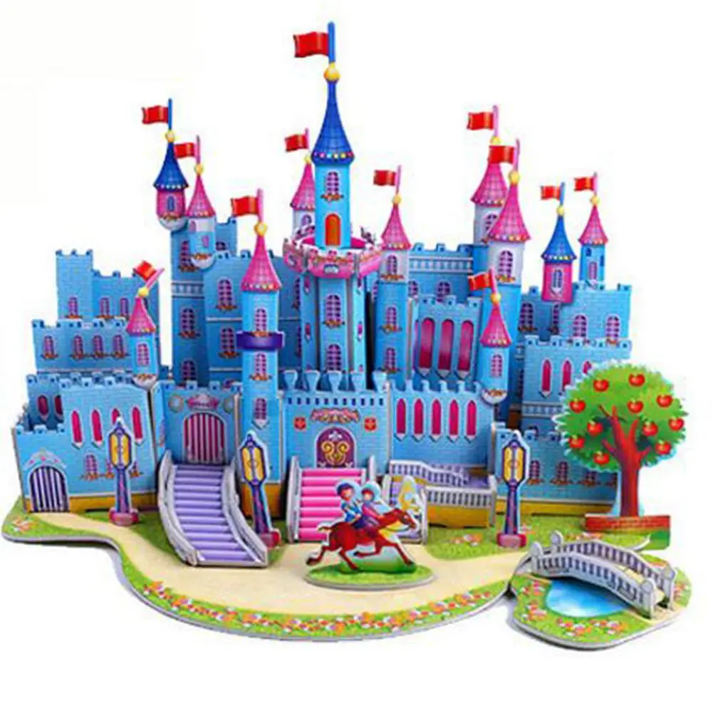 3D конструкция шаблон головоломки сказочный замок мультфильм здание картон