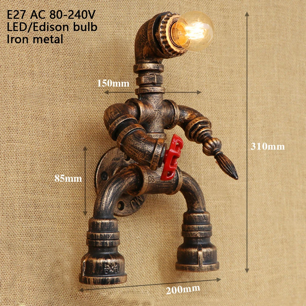 Светильник Настенный в стиле робот стимпанк E27|sconce wall lights|wall lightiron water pipe |