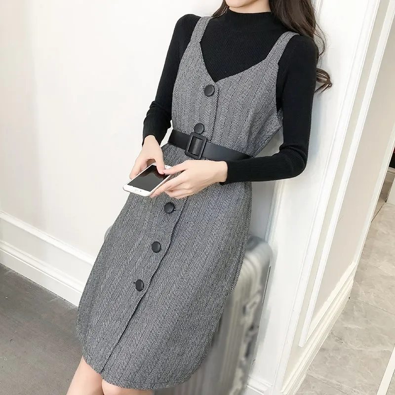Grey Suits Весеннее зимнее элегантное женское платье, костюм из вязаной шерсти с длинным рукавом, облегающее платье для формальной вечеринки, офисное женское платье для работы - Цвет: Grey Suits