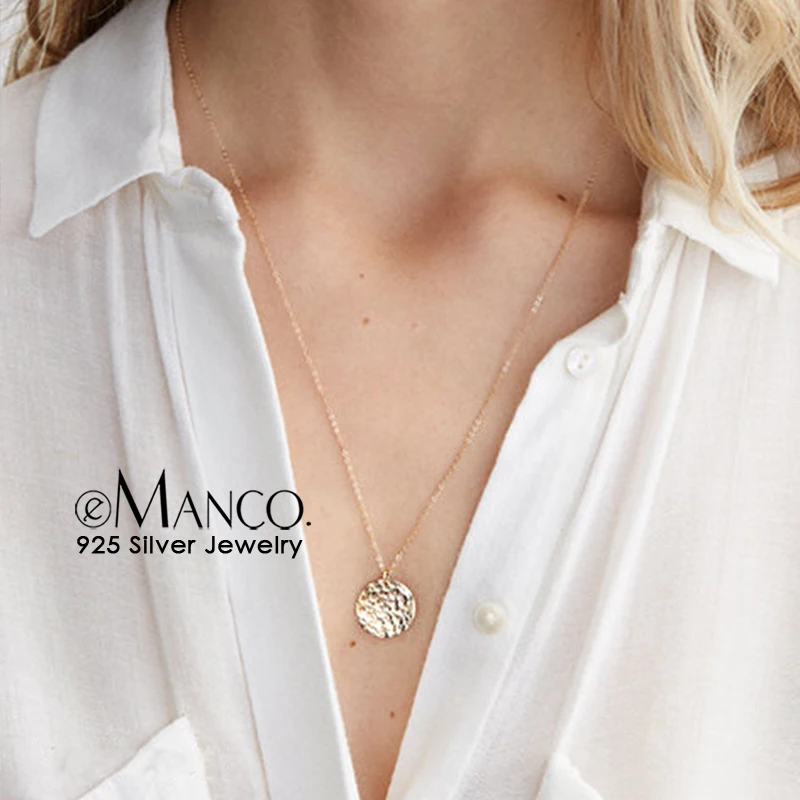 e-Manco Trendy Round Moon Statement Necklace 925 Sterling Silver Pendant Necklaces for Women Charm Necklaces Chain Fine Jewelry
