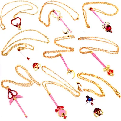 18 видов Сейлор Мун логотип Золотая цепочка колье ожерелье в форме скипетра сплав