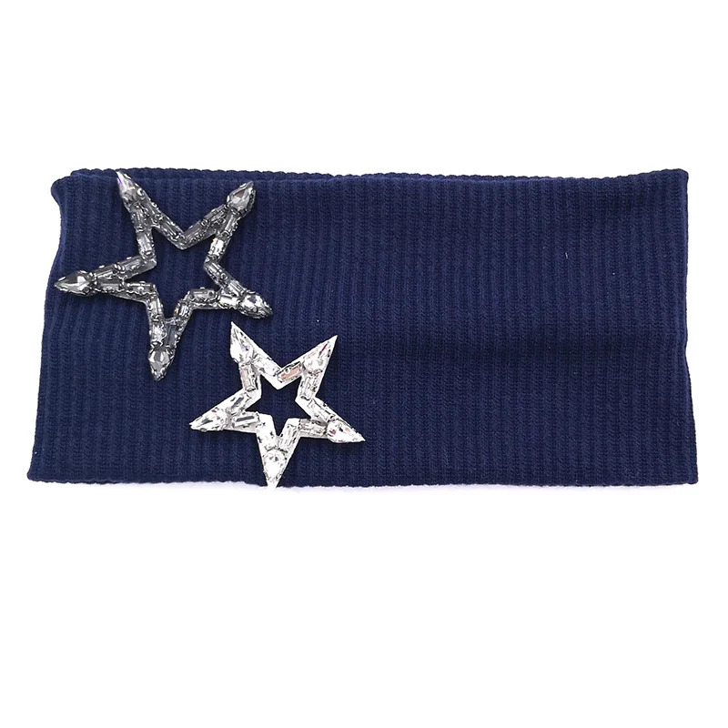 navy Женские хлопковые эластичные бусины-бриллианты, повязки на голову, повседневные одноцветные ребристые повязки на голову для девушек, аксессуары, ленты для волос - Цвет: navy