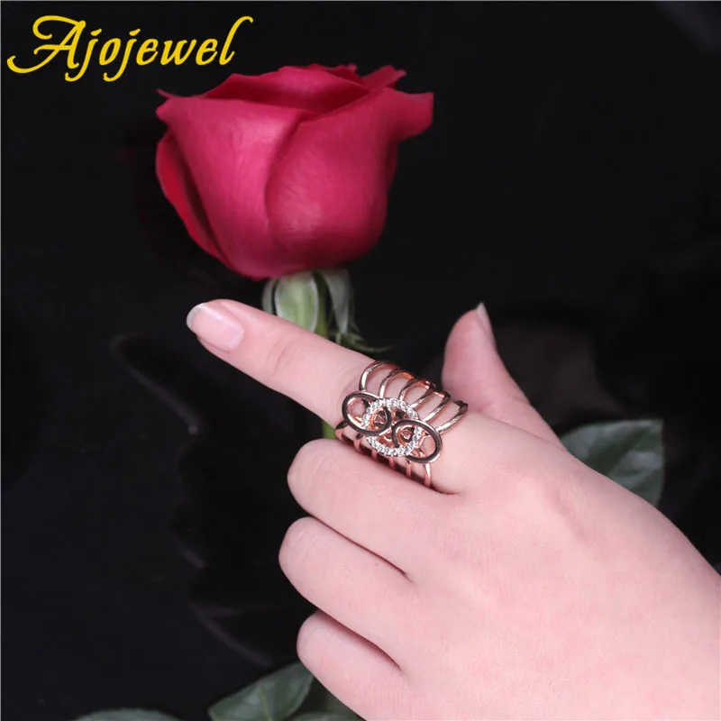 Ajojewel Fashion Wide Ring Women Girls Lovers Rose-Gold-Color Top Quality Crystal Geometric Oval Jewelry | Украшения и аксессуары
