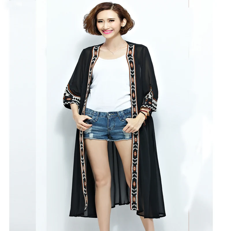 Новое поступление большие размеры женское шифоновое кимоно кардиган с вышивкой