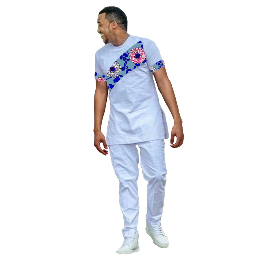 Модная мужская одежда с принтом в африканском стиле комплект из топа и брюк