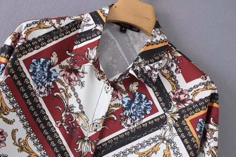 Женские винтажные Длинные рукава с геометрическим узором цветочным принтом