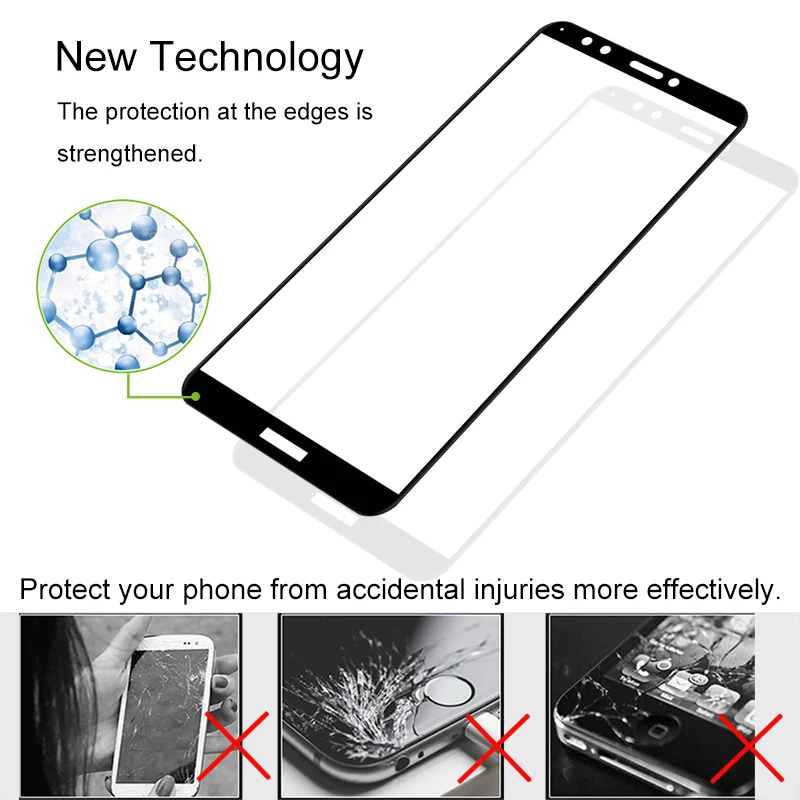 2 шт. 100% оригинальное закаленное стекло с полным покрытием для Huawei Y7 Prime 2018 9H