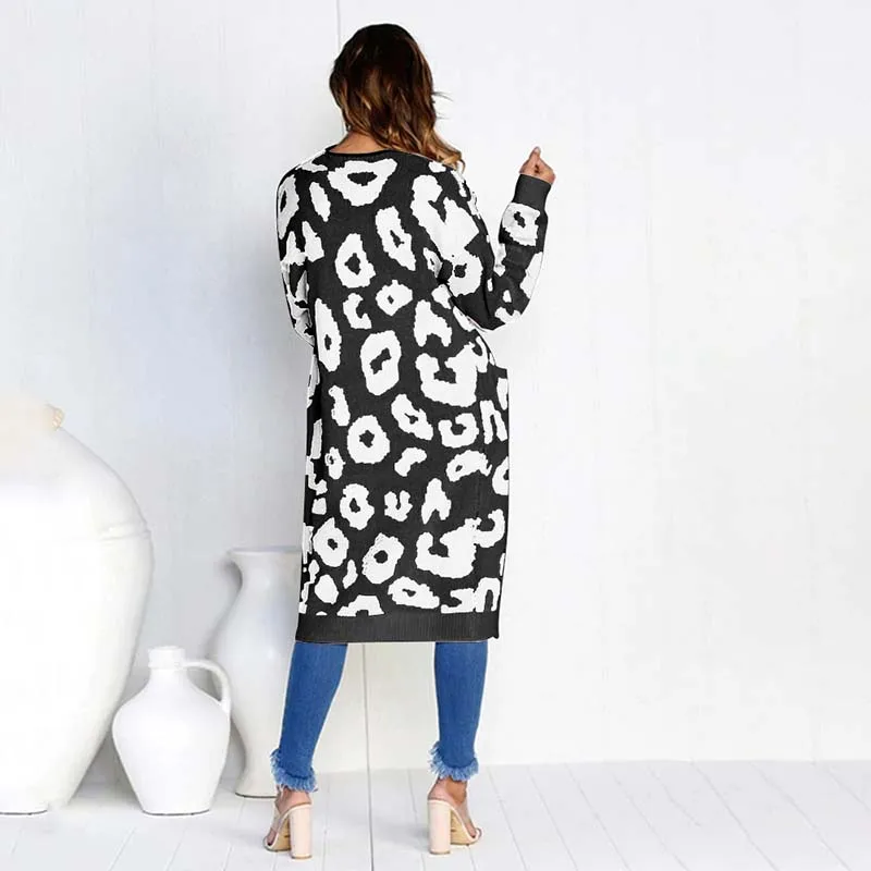 Женский трикотажный кардиган с принтом повседневный свободный свитер большого